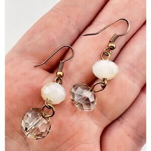 Smoky Clear Opaque White Faceted Crystal Glass Danfle Drop 1.5” Earrings